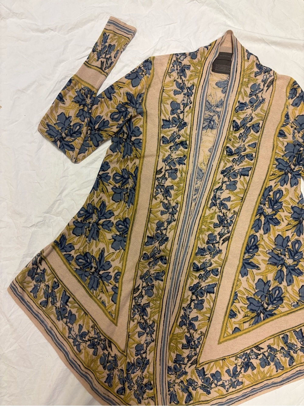 Guinevere Beige/Blue Floral Open-Front Women's Cardigan | XS